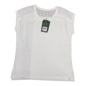 Women Woolrich First Forks Cap Eyelet Lace Sleeve Top Relaxed Fit M White Cotton
